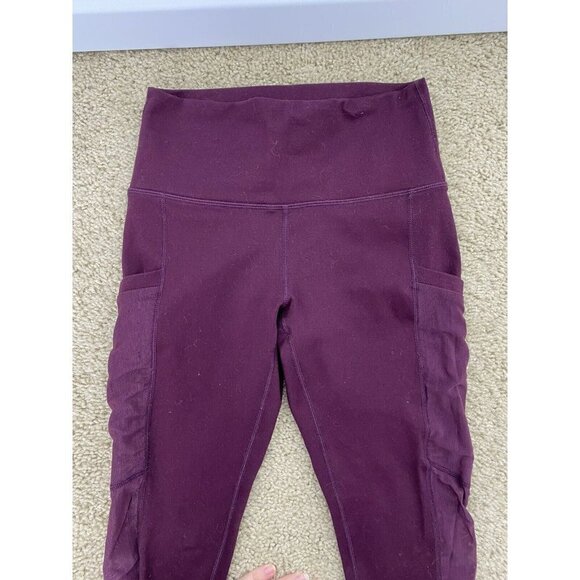 Fabletics Womens Leggings Size XS ? Maroon Mesh Siding w Pockets Full Length - Picture 2 of 8